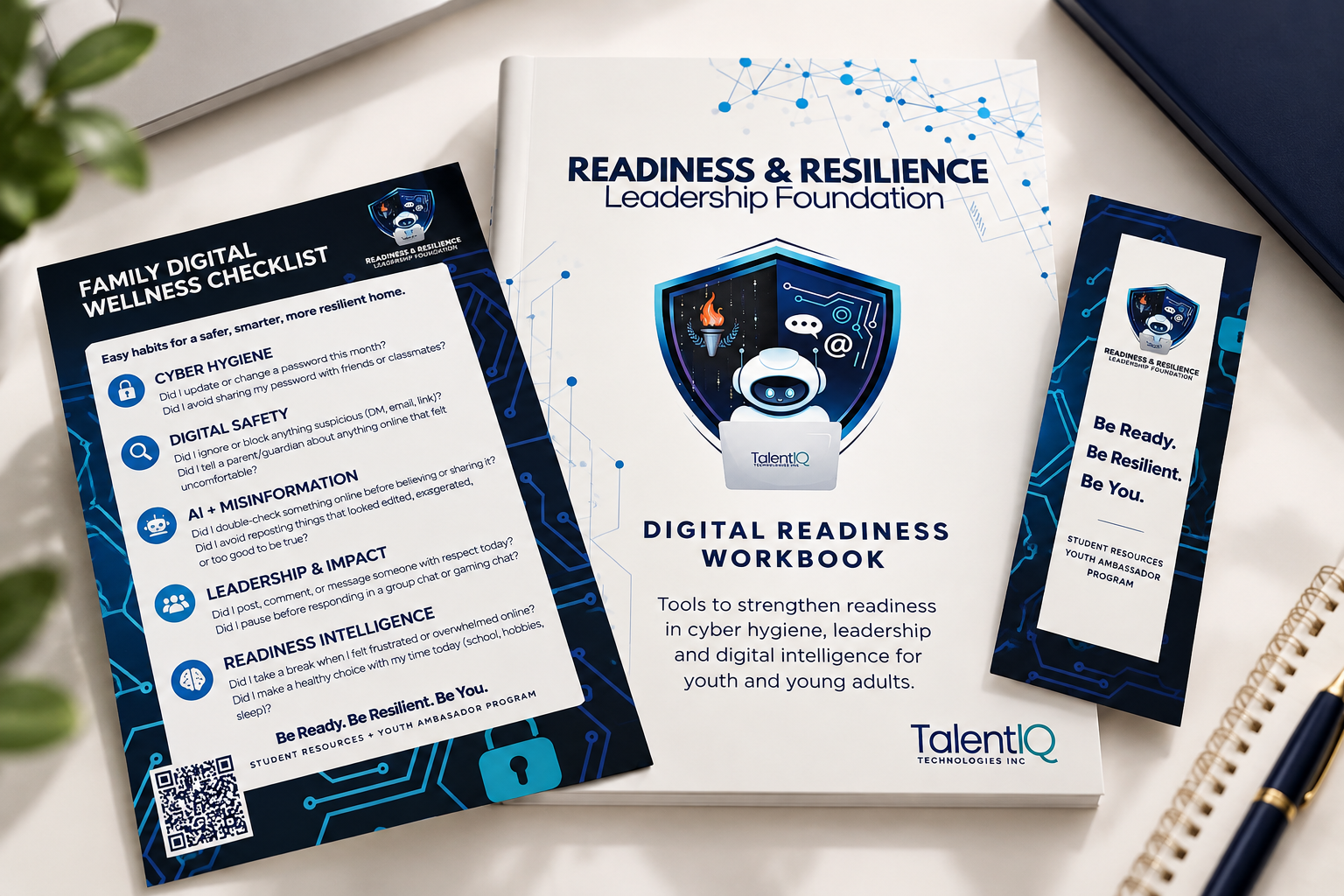 RRLF digital readiness workbook, family digital wellness resource and bookmark mockup
